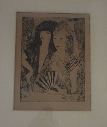 null Marie LAURENCIN (1885-1956) 

"Elégantes à l'éventail"

 Gravure en noir, signée...