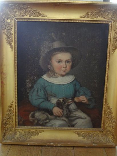 null Ecole XIXe siècle

"Jeune Enfant au Chien" 

Huile sur toile

65 x 54 cm. (Mauvais...
