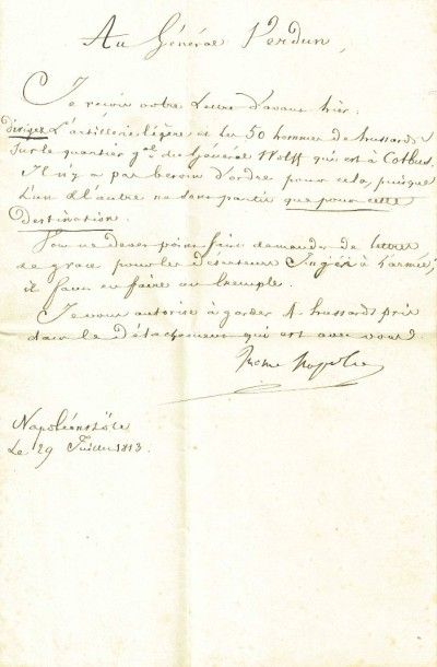 null Jérôme NAPOLEON BONAPARTE (1784-1860) – LETTRE SIGNEE, adressée au Général VERDUN...