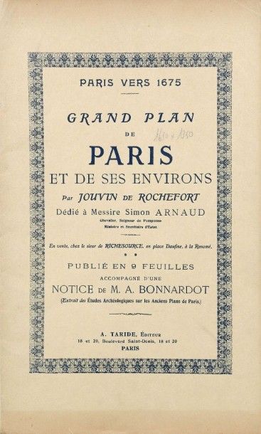 null Plan de Paris en 1675, Edition Taride, 165 x 135cm, Jouvin Rochefort.Non En...