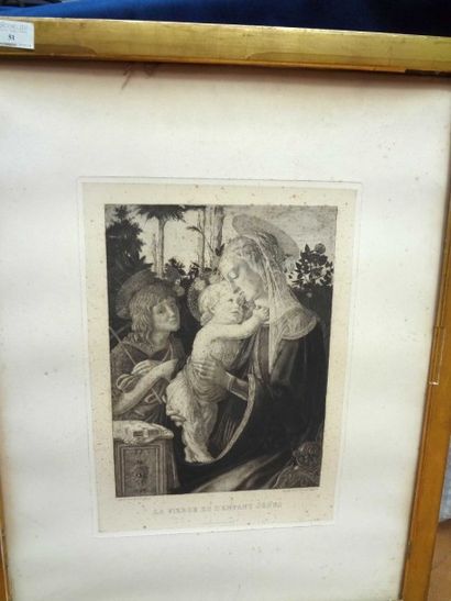 null Gravure d'après Botticelli "La Vierge et l'enfant Jésus" 

manque la vitre