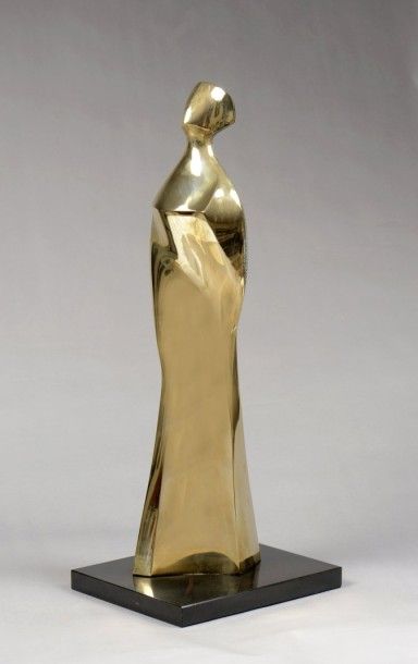 null Michel BECK (1928) "Corps fluide féminine" Sculpture-Volume. Bronze doré. Porte...