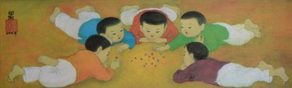 null Trung Thu MAI (1906-1980) 

"Jeux d'enfant"

Reproduction sur soie, signée en...