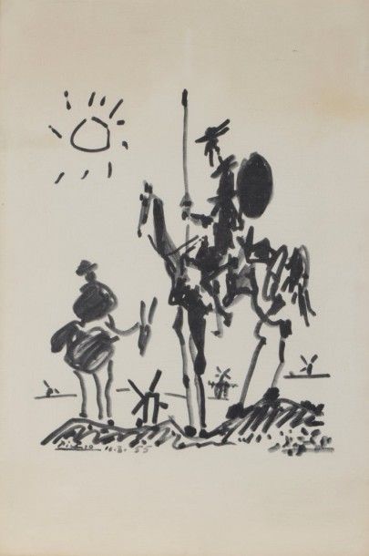 null D'après PICASSO 

"Don Quichotte et Sancho Panza" 

Reproduction lithographique...
