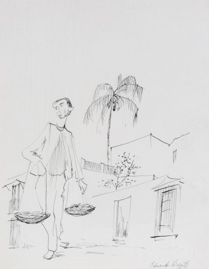 null Eduardo VICENTE (1909-1968) 

"Marchand de fruits" 

Encre, signée en bas à...