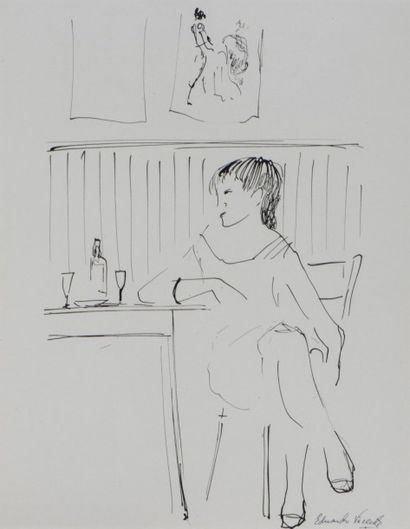 null Eduardo VICENTE (1909-1968) 

"Jeune fille au bar"

Encre, signée en bas à droite,...