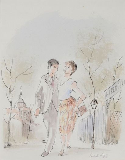 null Eduardo VICENTE (1909-1968) 

"Amoureux en Espagne" 

Aquarelle, signée en bas...