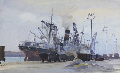 null Roger CHAPELET (1903-1995) - Peintre de la marine - 

"Vapeur à quai - Port...