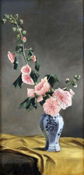 null Ecole XIXe française

"Bouquet de roses trémières dans un vase de Delft"

Huile...