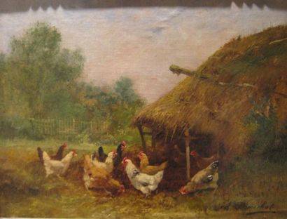 Charles MARECHAL (1865-?) Charles MARECHAL (1865-?) 

"Poules dans le poulailler"

Huile...