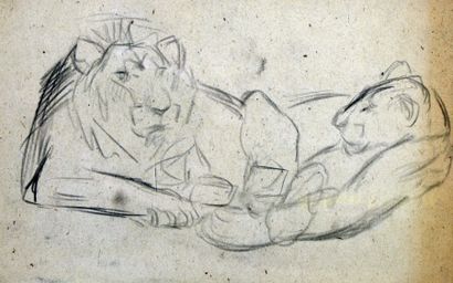 null Georges Lucien GUYOT (1885-1973) 

"Etude de couple de lion et lionne" 

Mine...
