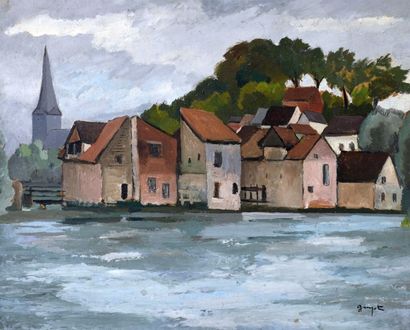 null Georges Lucien GUYOT (1885-1973) 

"Paysage de bord de rivière" 

Huile sur...