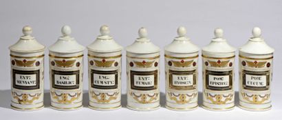 null PARIS (Maison Gosse) - Suite de sept pots à pharmacie en porcelaine à décor...