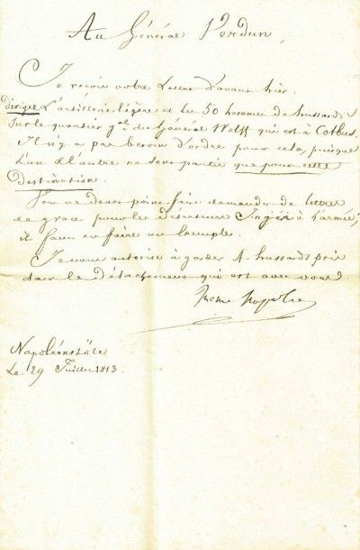 null Jérôme NAPOLEON BONAPARTE (1784-1860) – LETTRE SIGNEE, adressée au Général VERDUN...