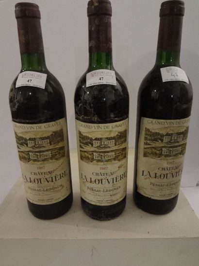 null 3 bouteilles, Château la Louvière, 1987, Pessac-Leognan (étiquette décollée...