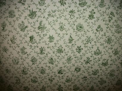 null Coton imprimé « Pillement », style du XVIIIème siècle, fond crème, décor vert...