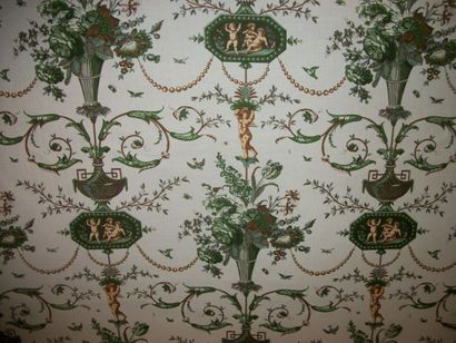 null Toile métis, coton et lin « camées », style du XVIIIème siècle, fond blanc imprimé...
