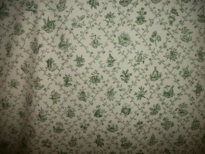 null Coton imprimé « Pillement », style du XVIIIème siècle, fond crème, décor vert...