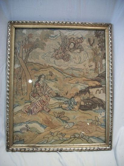 null Panneau en tapisserie aux points, laine et soie, Angleterre, XVIIème siècle,...