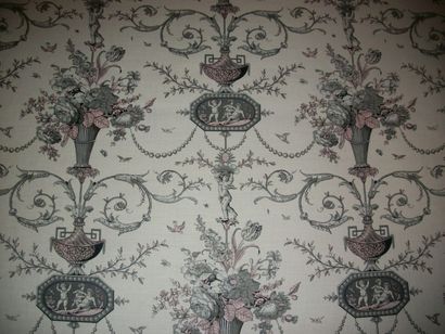 null Toile métis, coton et lin « camées », style du XVIIIème siècle, fond blanc imprimé...