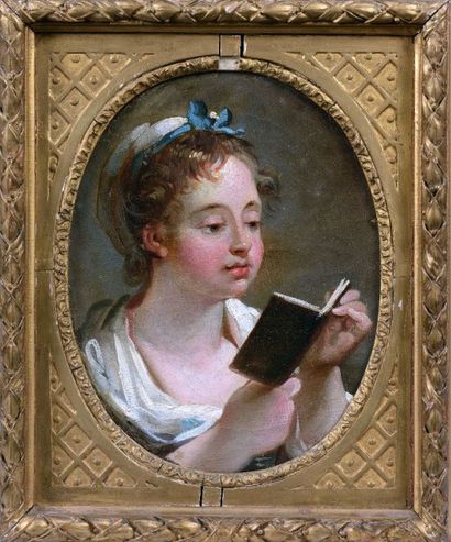 null BOUNIEU Michel-Honoré (1740-1814) "Jeune fille au livre" Huile sur toile d'origine...