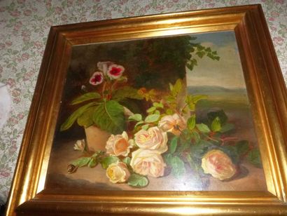 null Ecole du XIXe siècle "Bouquet de Roses" Huile sur panneau, 49 x 58 cm