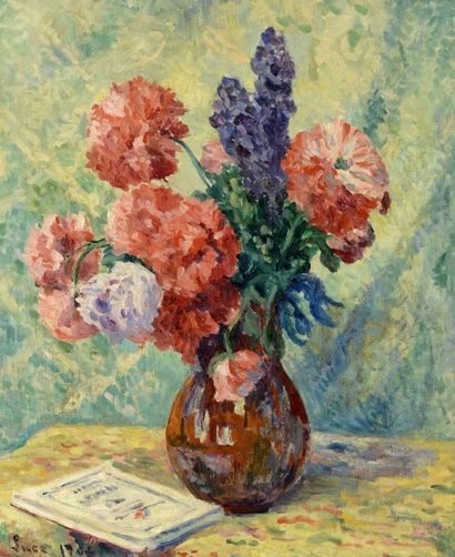 null Maximilien LUCE (1858-1941) "Vase de fleurs" Huile sur toile signée en bas à...