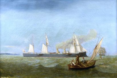 null Ecole Française, fin du XIXe siècle - début du Xxe siècle "Barque et Croiseur"...