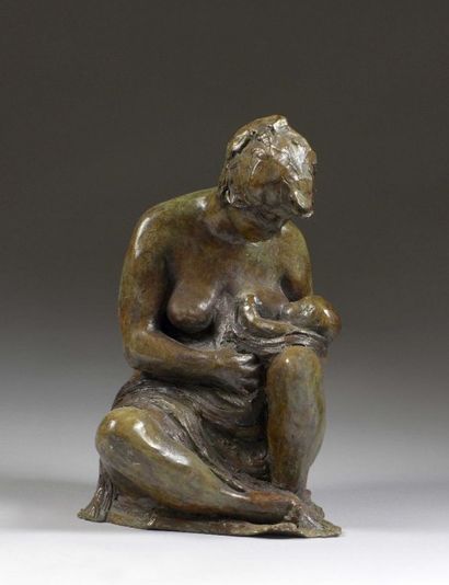 null Marie-Josèphe BOURRON (1931-2012), "Maternité", épreuve en bronze à patine verte,...