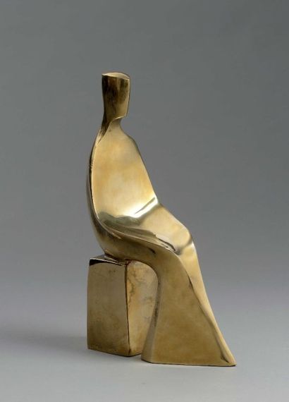 null Michel BECK (1928) "Forme libre assise" Sculpture-Volume. Bronze doré. Porte...