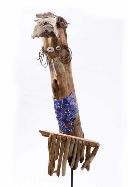 null Hervé DI ROSA (né en 1959) "Madame Corse" Sculpture bois, céramique, fer et...