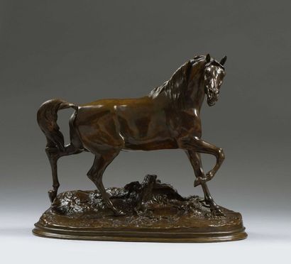 null Pierre-Jules MÈNE (1810-1879) "Cheval libre" Epreuve posthume en bronze a patine...