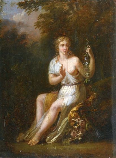 attribué à VALLIN Jacques Antoine (1760-1831) "Nymphe à la guirlande de fleurs"

Huile...