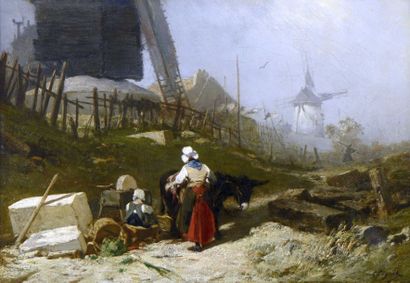 HUGUET Victor-Pierre (1835-1902) "Les moulins à Montmartre après l'effondrement de...