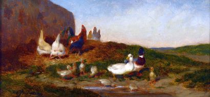 JACQUE Charles Emile (1813-1894) "Poules et canards"

Huile sur panneau, signée en...