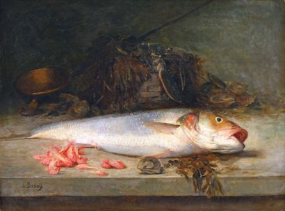 BENOIT Léon Marie (XIXe-XXe) "Nature morte au poisson et aux crevettes"

Huile sur...