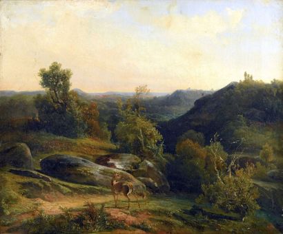 FEREOL Auguste (XIXe français) "Biche et son faon en forêt"

huile sur toile, signée...