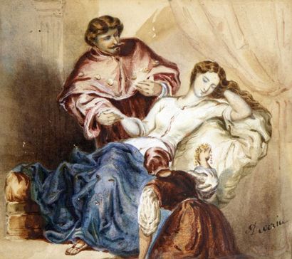 DEVERIA Eugène François Marie Joseph (1805-1865) "Faust et Marguerite : le collier"...