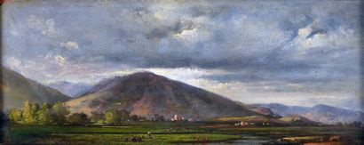 COIGNET Jules Louis Philippe (1798-1860) "Paysage d'Italie, les travaux des champs

Huile...
