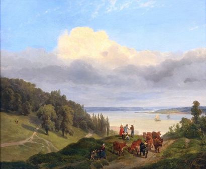 LEPRINCE Robert Léopold (1800-1847) "Lac d'Annecy - vue depuis la Puya" 

Huile sur...
