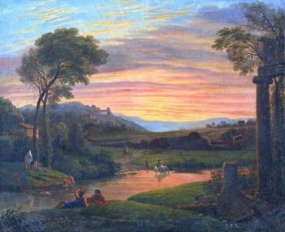 WATELET Louis-Etienne (1780-1866), attribué à. "Jeunes gens à la baignade"

Huile...