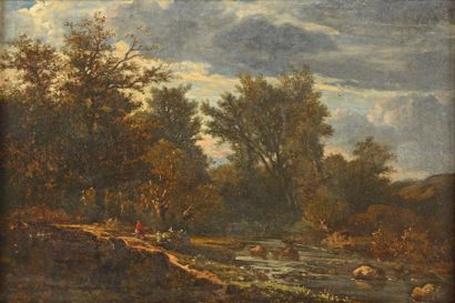 ALLEMAND Louis-Hector (1809-1886) "L'étang en forêt"

Huile sur panneau, signée en...