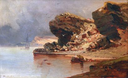 DURAND BRAGER Jean-Baptiste Henri (1814-1879) "Vue d'île Rocca san Nicola en Sicile"

Huile...