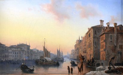 MAYER Auguste Etienne François (1805-1890) "Venise, l'entrée du canal, vue sur le...