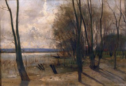 DAMOYE Pierre Emmanuel Eugène (1847-1916) "La barque en bord de Seine"

Huile sur...