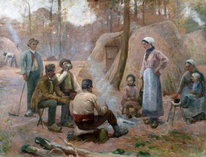 MOREAU Adrien (1843-1906) "Le déjeuner des bûcherons"

Huile sur toile (rentoilée),...
