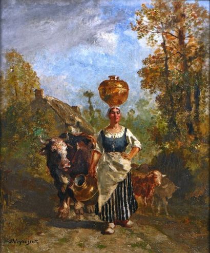 VEYRASSAT Jules Jacques (1828-1893) "La laitière"

Huile sur toile, signée en bas...
