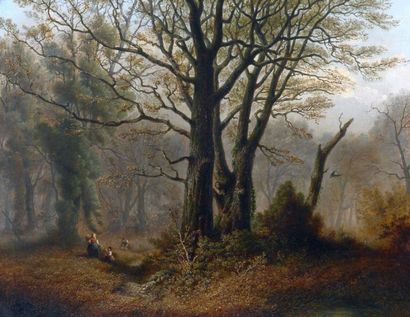 VERON Alexandre René (1826-1897) "Berger et son troupeau en forêt"

Huile sur toile,...