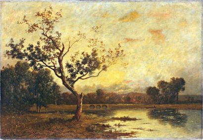 RICHET Léon (1847-1907) " Effet de soleil sur l’étang "

Huile sur toile, signée...