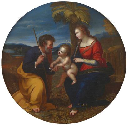 null ECOLE FRANCAISE Fin du XVIIe siècle "Le Repos de la sainte Famille"

Huile sur...